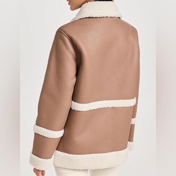 AVEC LES FILLES Colorblock Faux Shearling Snap Button Jacket Coat Tan Size Large - Picture 2 of 16